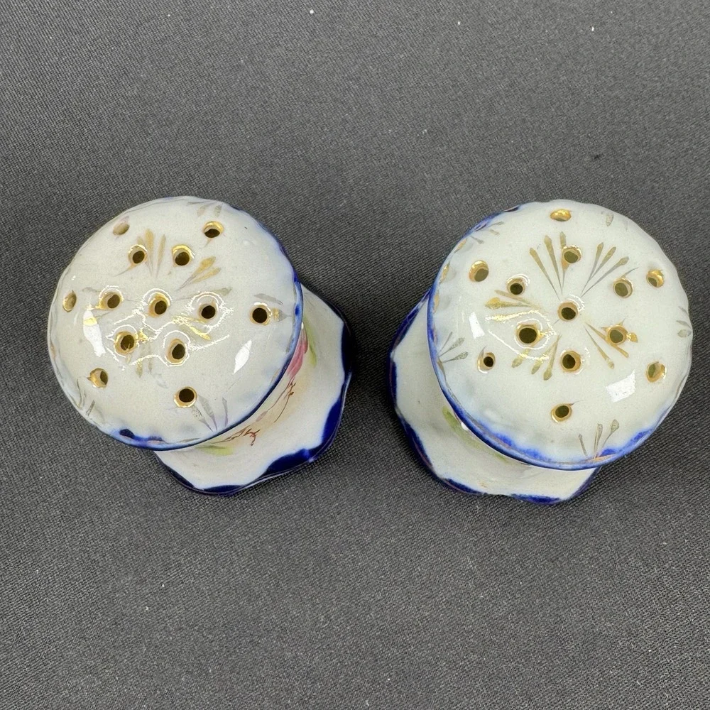 Antique Blue Trimmed Floral Design‎ Salt & Pepper Shakers